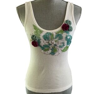 Vintage Bebe ribbed embroidered beads sleeveless tank top white size XS